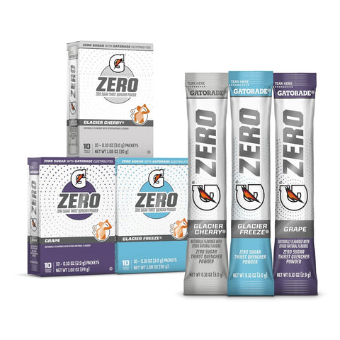 Gatorade G Zero Sports Drink Mix Powder Packets 3 Flavor Classic Variety Pack Electrolyte Powder Drink Mix for Hydration Zero Sugar Total 30 Packets