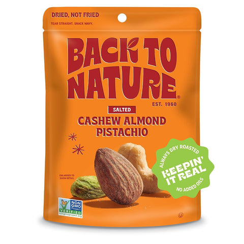 Back to Nature Premium Nut Mix Cashew Almond & Pistachio Blend Dry Roasted with Sea Salt NonGMO High Protein Snacks 9 Ounce