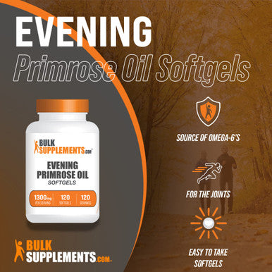 BulkSupplements Evening Primrose Oil 1300mg Softgels - Omega 6 Supplement - Gamma Linoleic Supplement - 1 Evening Primrose Oil Softgels - Primrose Oil Capsules (120 Softgels)