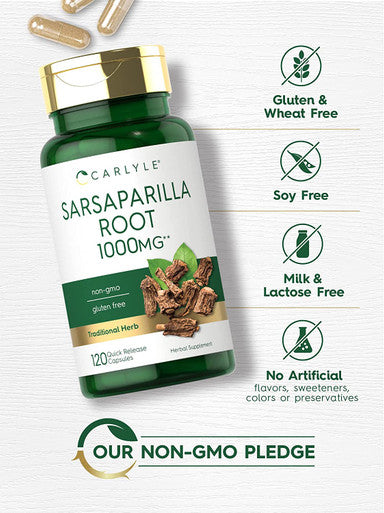 Carlyle Sarsaparilla Root Capsules 1000mg | 120 Count | Non-GMO, Gluten Free Supplement