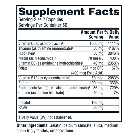 Twinlab Stress BComplex Caps Complete BComplex and 1000 mg Vitamin C Energy Support Supplement with Vitamin B12 and B6100 Capsules