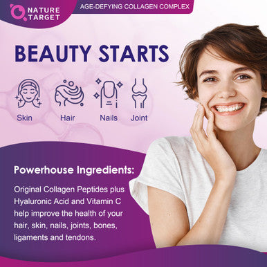 Nature Target Multi Collagen Peptides Powder - Type I, Ii, Iii, V, X - Hydrolyzed Collagen Peptides With Vitamin C Hyaluronic Aci