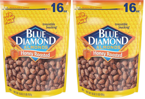 Blue Diamond Almonds Honey Roasted Snack Almonds, Party Salty Snack, Plant-Based Protein and Fiber, After School Snacks, Events, Holidays and Lunch, 16Oz, 1 Pound (Pack of 1)