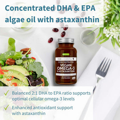 Vegan Dha & Epa Omega 3 Algae Oil & Astaxanthin Antioxidant, 1344Mg Omega 3, Pure & Sustainable, 60 Small Softgels, 400Mg Dha & 200Mg Epa, Clean Label, Easy-To-Swallow, 30 Servings, By Igennus