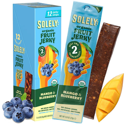 Solely - Organic Mango Fruit Jerky - 12 Individually Wrapped Fruit Strips - Fruit Leather Made from Dried Fruits - Healthy Snacks, Vegan - 0.8oz (23g)