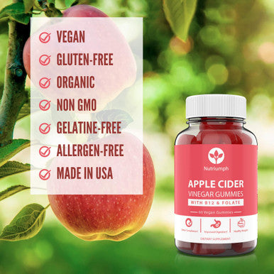 Nutriumph Apple Cider Vinegar Gummies With The Mother Vegan Weight Loss, Detox, Immune Support, Skin, Hair And Nails Men & Women With Vitamin B12 & Folate 60 Acv Gummy Vitamins