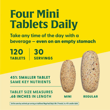 MegaFood Baby & Me 2 Prenatal Vitamin & Minerals - Vitamins For Women - With Folate (Folic Acid Natural Form) Choline Iron Iodine Vitamin C Vitamin D And More - 120 Mini Tabs (30 Servings)