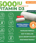 ForestLeaf Vitamin D3 5,000 IU - Bone Health and Immune Support Supplements for Women and Men 180 Vegetable Capsules