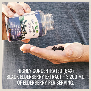 Natures Way Sambucus Elderberry Gummies, Immune Support Gummies*, Black Elderberry with Vitamin C and Zinc, 60 Gummies