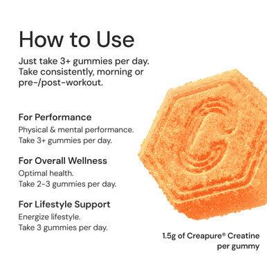 Create Creatine Monohydrate Gummies for Men & Women | 1.5g Creatine per Gummy for Muscle Strength Endurance Recovery & Focus | Vegan Non-GMO Gluten-Free | Premium Sour Peach Flavor | 90 Count