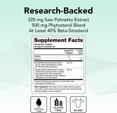 Theralogix Prostate SR Saw Palmetto & Beta-Sitosterol Supplement - Supports Healthy Urinary Tract Function in Men - 90-Day Supply - NSF - 180 Softgels