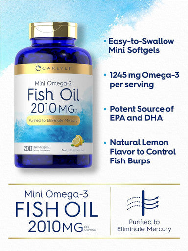 Carlyle Mini Fish Oil Softgels | 2010 mg | 200 Omega-3 Pills | with EPA & DHA | Non-GMO & Gluten Supplement