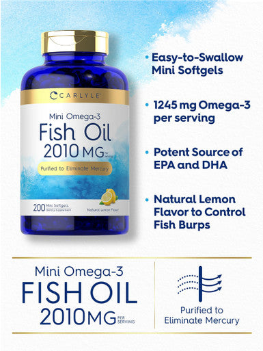 Carlyle Mini Fish Oil Softgels | 2010 Mg | 200 Omega-3 Pearls | Non-Gmo & Gluten Free Supplement