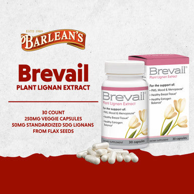 Barlean's Brevail Plant Lignan Extract Capsules Proactive Breast Health Supplement With 50 Mg Sdg Lignans From Flax Seed Hulls For Healthy Estrogen Balance and Pms Mood Support Pills 30 Count