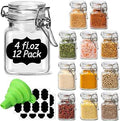 KIVY Spice Jars with Labels [24x 4oz] Glass Seasoning Containers with Airtight Lids for Organization - Empty Square Bottles for Spices & Seasonings with Shaker Lids - Spice Containers Wood Bamboo