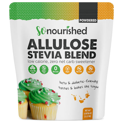 So Nourished Stevia with Allulose Sweetener Powdered 1: 1 Sugar Substitute Keto 0 Calorie 0 Net Carb NonGMO (1 lb / 16 oz)