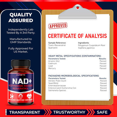Aumeto NAD+ Supplement with Nicotinamide Riboside NR Resveratrol Quercetin - Cellular Energy & Repair Vitality Healthy Aging (90 Count (Pack of 1))