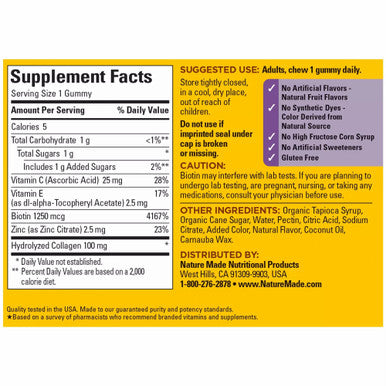 Nature Made Collagen Gummies With Vitamin C Zinc And Biotin Hydrolyzed Collagen Peptides Supplement For Healthy Skin Support 60 Gummies 60 Day Supply