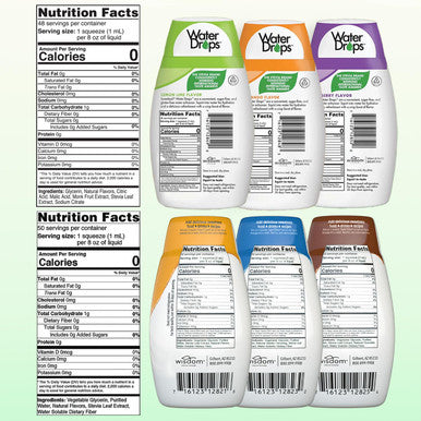 Sweetleaf Stevia Liquid Variety 6-Pack Caramel Chocolate Vanilla Sweet Drops 1.7 Oz Ea + Peach Mango Lemon Lime & Mixed Berry Water Drops 1.62 Oz Ea