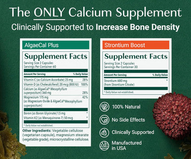 Algaecal - Bone Builder Pack For Bone Density Increase, Clinically Supported Plant Based Calcium Supplement & Strontium, Vitamins K2 (100Mg), D3 (1600 Iu), Magnesium & 16 Nutrients For Bone Health