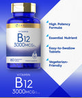 Carlyle B-12 | 3000Mcg Per Serving | 180 Vegetarian Tablets | For S | Vegetarian, Non-Gmo & Gluten Free Vitamin