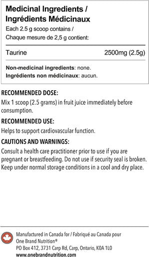 One Brand Nutrition 100% Pure Taurine Powder Unflavoured (200 Servings)