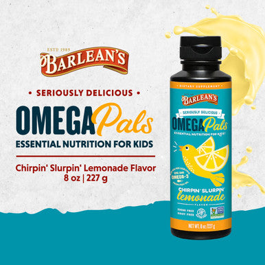Barlean's Omega Pals Chirpin' Slurpin' Omega 3 For Kids Yummy Lemonade Flavored Children'S Liquid Fish Oil Supplement With 540 Mg Of Epa and Dha For Brain and Eye Health 8 Oz