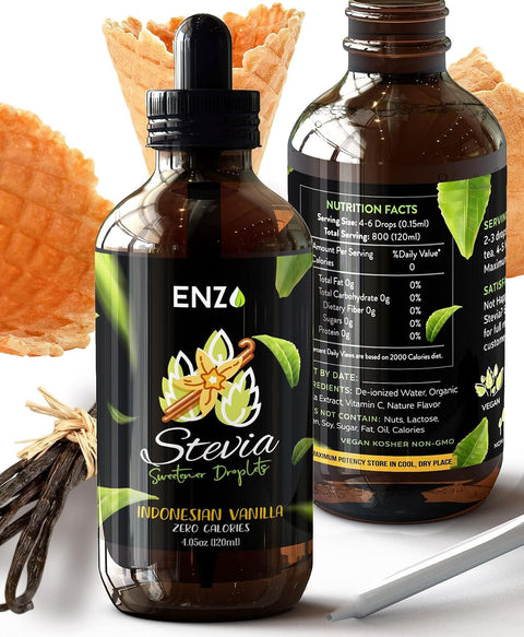 Enzo Liquid Stevia Drops Our Zero Calories Sweetener (4oz 800 Servings/Bottle) Chocolate All Natural flavoring with No Artificial Additives & Filler Ingredient