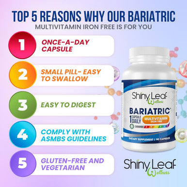 Shiny Leaf Bariatric Multivitamin Iron-Capsules For Post Bariatric Surgery Patients, Once Daily Bariatric Vitamins Without Iron For Wls, Sleeve, Gastric Bypass Surgery (1 Month / 30 Caps)