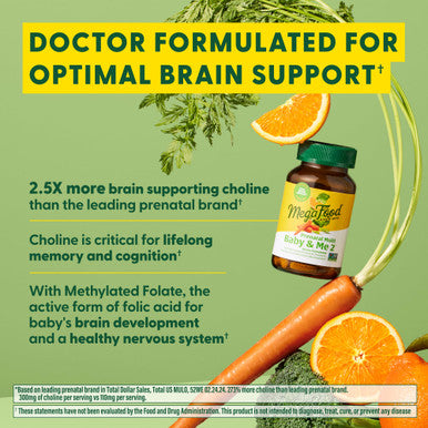 MegaFood Baby & Me 2 Prenatal Vitamin And Minerals - Vitamins For Women - With Folate (Folic Acid Natural Form) Choline Iron Iodine And Vitamin C Vitamin D And More - 60 Tabs (30 Servings)