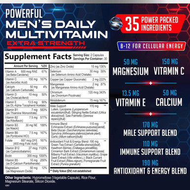 Multivitamin For Men - Men'S Daily Multi Vitamins A, C, D, E, B, Lycopene, Zinc, Calcium & More - Energy, Immune & Overall Health Support For Him - Adult Vitamin Multivitamins Supplement - 60 Capsules