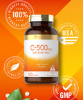 Carlyle Vitamin C With Rose Hips 500Mg | 500 Tablets | High Potency Formula | Vegetarian, Non-Gmo And Gluten Free Supplement
