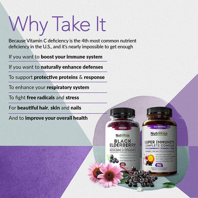 Immune Support + Black Elderberry Gummies: Best Immune Maintenance Bundle - Gluten-Free, Non-GMO & Natural Ingredients - Contains Vitamins C, B & E, Elderberry, Zinc, Turmeric, Echinacea Probiotics &