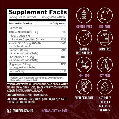 Strong Earth - Calcium, Magnesium, Vitamin D3 Gummies Vitamin Gummies For Women, Men & Kids - Calcium Supplement For Strong Bone Health - Gummy Vitamin D Calcium Chews - Kosher 90 Count (2 Pack)
