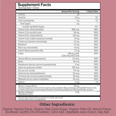 Chewsy Women'S Multivitamin Chews, Immune & Energy Support, Vitamins C, B12, A, D, E, Folic Acid, Probiotics, Biotin, Cranberry, Adult Chewable Vitamin, Individually Wrapped Fruity Chews,30-Day Supply