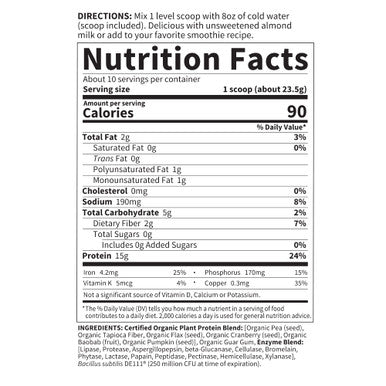 Garden of Life Organic Plant Based Protein Powder - Smooth Unflavored - Vegan Grain Free & Gluten Free Shake For Women And Men - 10 Servings 15G Protein Probiotics & Enzymes 0G Sugar Stevia Free