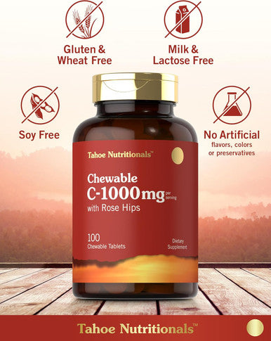 Carlyle Vitamin C Chewables | 1000mg | 100 Tablets Natural Orange Flavor | Vegetarian Non-GMO & Gluten Supplement | Tahoe Nutritionals