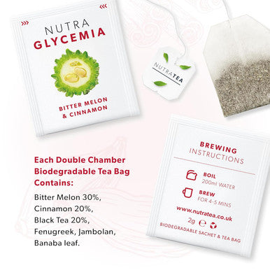 Nutra Tea NUTRAGLYCEMIA - Glycemia Tea | Bitter Melon Tea - Includes Bitter Melon Fenugreek & Banaba Leaf - 60 Enveloped Tea Bags - by - Herbal Tea - (3 Pack)