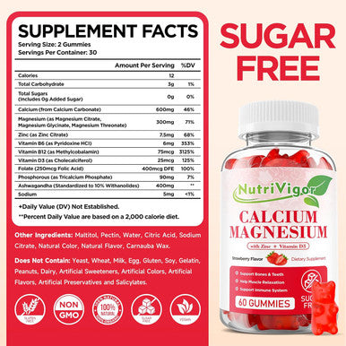 Calcium Magnesium Zinc Gummies With High Absorption Magnesium 300Mg, Calcium Supplement With D3 For Bone, Muscles & Immune Support For Kids & Adults, Strawberry Flavor, 120 Count