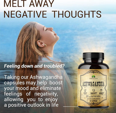 Herbalicious Ashwagandha Supplement - Natural Withania Somnifera Root Capsules - Natural Stress Relief Mood Booster Sleep Aid & Calming Support 100 Count