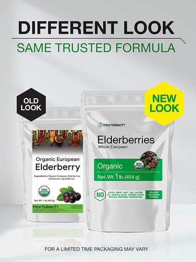 Organic Dried Elderberries | 1 lb Bulk Bag | European Whole | Non-GMO, Gluten Free | Sambucus Nigra | by Horbaach