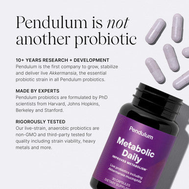 Pendulum Metabolic Daily Multi Strain Probiotic with Akkermansia muciniphila to Support Metabolism and Sustain Energy Levels for Women and Men 30 Capsules 1 Pack