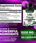 Built Nature Milk Thistle 1000Mg - Liver Detox Supplement With Silymarin Extract & Dandelion Root Gentle Herbal Liver Cleanse For Men & Women - Liver Health Support - Non-Gmo - 120 Veggie Capsules