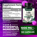 Built Nature Milk Thistle 1000Mg - Liver Detox Supplement With Silymarin Extract & Dandelion Root Gentle Herbal Liver Cleanse For Men & Women - Liver Health Support - Non-Gmo - 120 Veggie Capsules