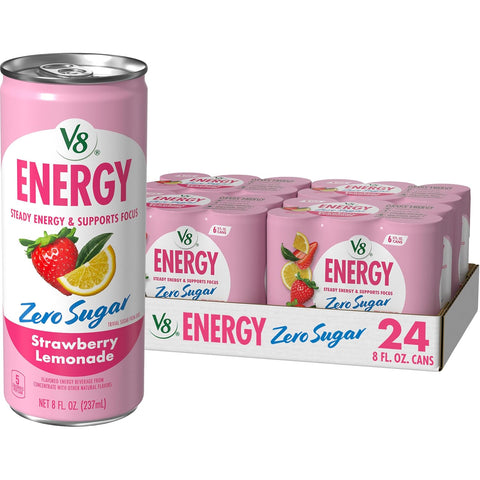 V8 Energy Strawberry Banana Juice Energy Drink, 8 fl oz Can (24 Pack)