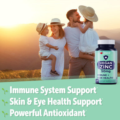 Yuve Natural Vegan Zinc Supplements 50Mg, Immune Support, Fast Relief From Colds And Flu, Acne Free Skin, Healthy Hormone Levels, Non-Gmo, Gluten & Sugar Free - 100 Vegetarian Tablets