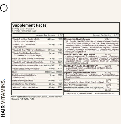 Codeage Hair Vitamins 10000 Mcg Biotin, Keratin, Collagen, Vitamin A, B12, C, D3, E, Zinc, Turmeric, Probiotics, Enzymes, Inositol - Hair Care Support - Healthy Hair Supplement Pills - 120 Capsules