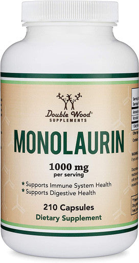 Monolaurin 1000mg per Serving 210 Capsules Vegan Safe NonGMO Gluten Manufactured in The USA Immune Health Support by Double Wood Supplements