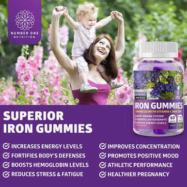 2Pack N1N Premium Iron Gummies with Multivitamins for Kids and Adults 11 Powerful Ingredients All Natural Iron Supplement to Boost EnergyImmunity Brain Functions 120 Gummies