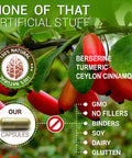 SIRUNES Berberine Capsules Ceylon Cinnamon & Turmeric - Berberine Hcl Dietary Supplement For Men And Women Non Gmo Berberine 1000Mg, Immune System Booster